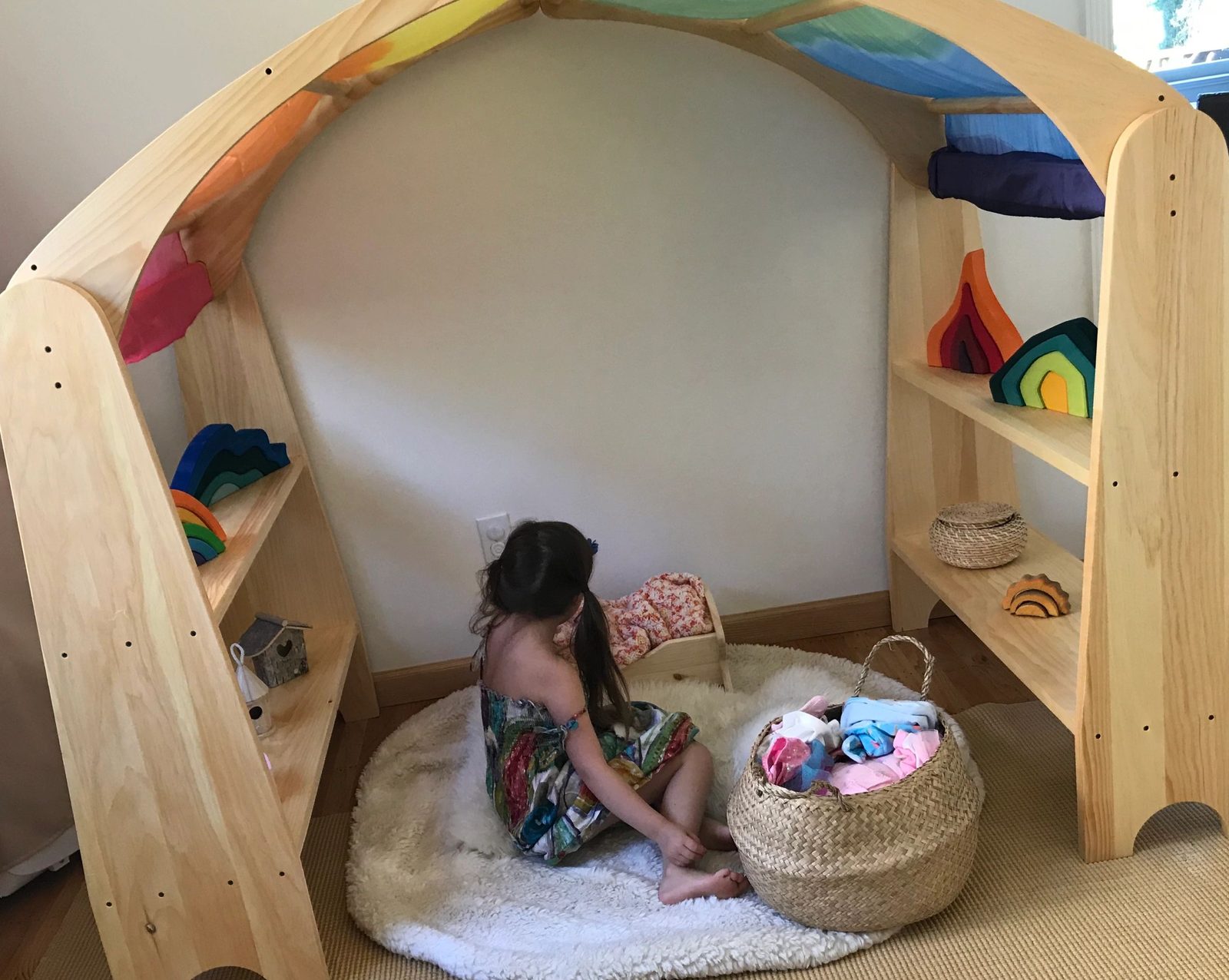 A cozy reading nook with toys